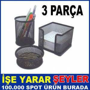 3 PCS METAL PERFORE KALEMLİK NOTLUK OFİS SETİ