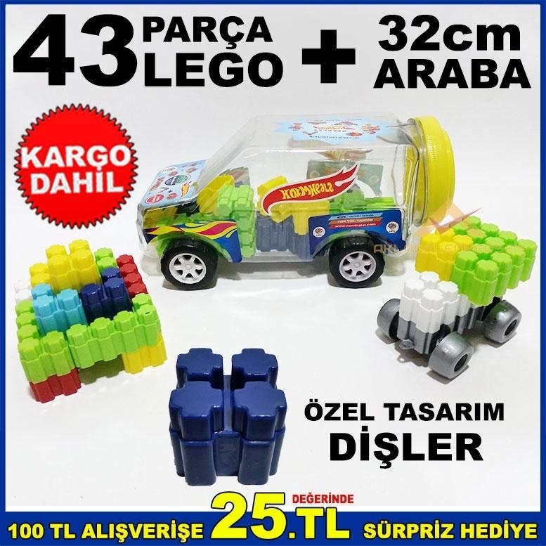 OYUNCAK ARABA ŞEKLİNDE KUTULU 43 PARÇA EĞİTİCİ LEGO SETİ