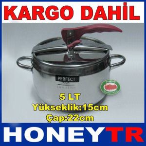 ÇİFT GÜVENLİKLİ KAPAK SİSTEMLİ ÖZEL KAPSÜL TABAN EN GÜVENLİ 5 LİTRE PASLANMAZ ÇELİK DÜDÜKLÜ TENCERE
