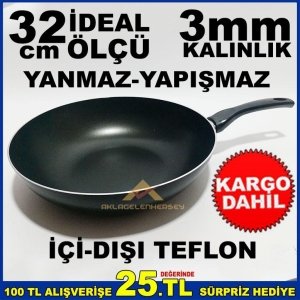 İÇ ve DIŞ YÜZEYİ TEFLON KAPLAMA 32cm WOK TAVA