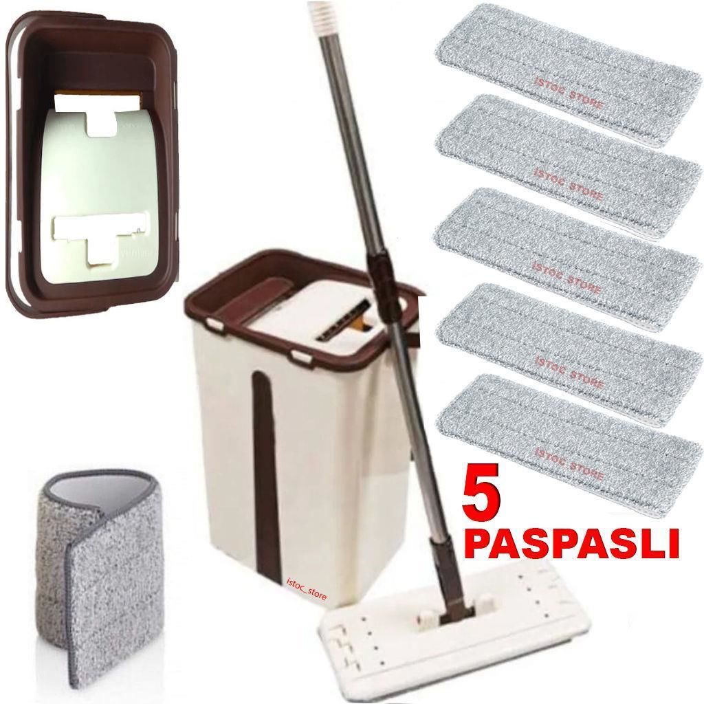 Microfiber Tablet Mop 5 Paspaslı Temizlik Seti 6+6=12 Litre Kova+Metal Sap 5adet Paspas Fiyata Dahil