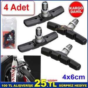 4 Adet Bisiklet Fren Pabucu 4x6cm Ebatında 4'lü Fren Pabucu Kaliteli Siyah Bisiklet Fren Pabuç -2
