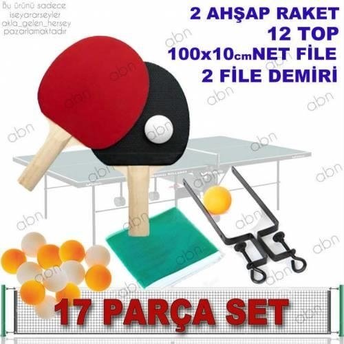 MASA TENİSİ SETİ FİLELİ-DEMİRLİ-AHŞAP RAKETLİ-12 ADET PİNPON TOPU