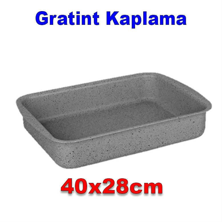 Granit Kaplama Fırın Tepsisi 40x28cm Ebatında Köşeli Tepsi Yanmaz-Yapışmaz Pişirme Tepsisi