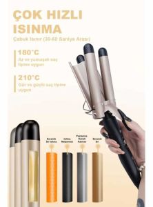 Profesyonel Seramik 3'lü Su Dalgası Saç Maşası&Şekillendirici