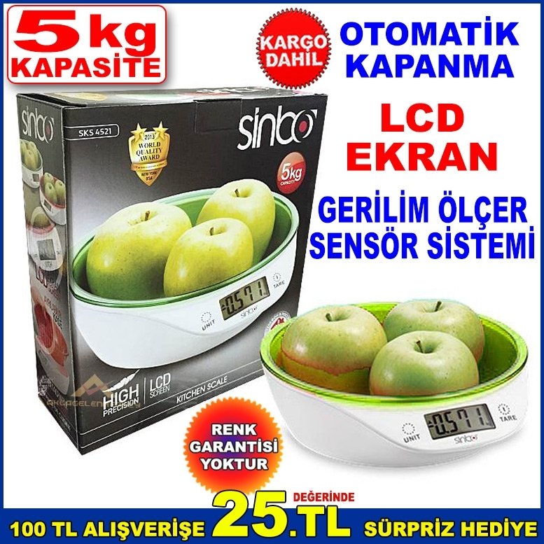 SİNBO DİJİTAL MUTFAK TERAZİSİ YÜKSEK HASSASİYET KASELİ TARTI