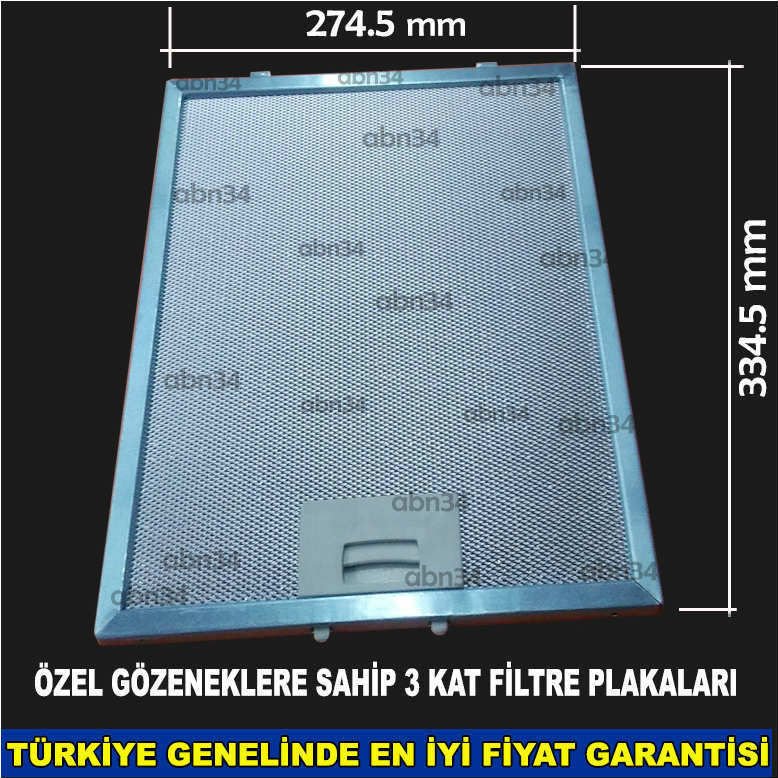 Alüminyum Davlumbaz Filtresi 274,5x334,5mm Ankastre Filtresi 27.4x33,4cm Alüminyum Kartuş Filtre abn