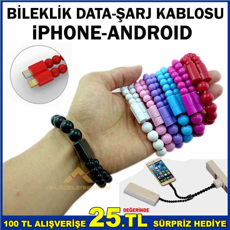 BONCUK BİLEKLİK ANDROİD-İPHONE DATA ŞARJ KABLOSU