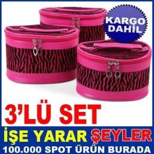 AYNALI 3'LÜ SET YIKANABİLİR MAKYAJ ÇANTASI KD