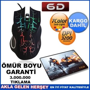 Kargo Dahil İNCA KABLOLU 3200 DPI OYUNCU MOUSE MOUSEPAD SETİ