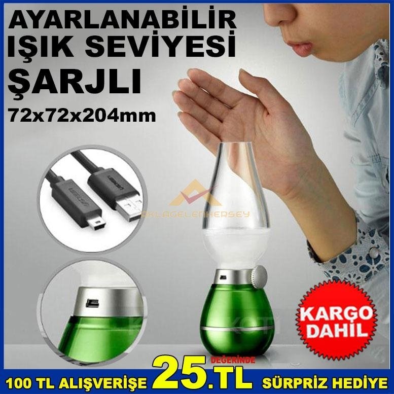 ÜFLEMEYLE YanıpSönen ŞARJLI ANTİKA İDARE LAMBASI