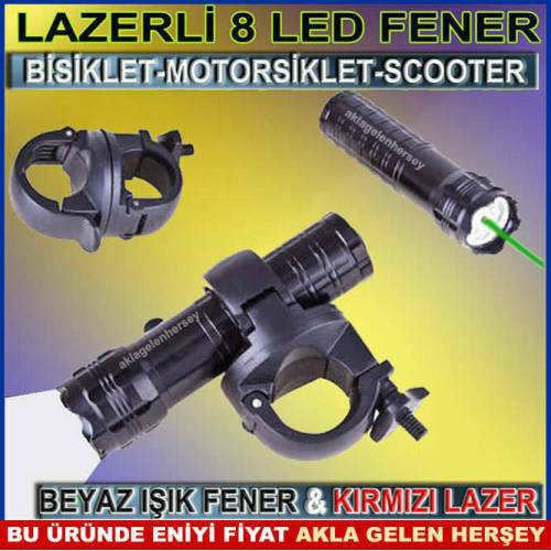 BİSİKLET İÇİN METAL GÖVDE LAZER+8 LED FENER SETİ -2