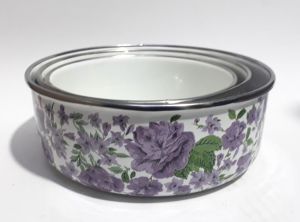 Temizlemesi Kolay Çiçek Desenli Emaye 3 Boy Slikon Kapaklı Lüks Saklama Kabı Set