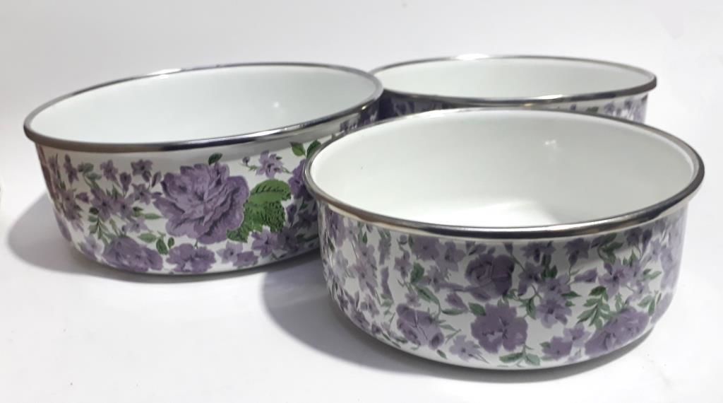 Temizlemesi Kolay Çiçek Desenli Emaye 3 Boy Slikon Kapaklı Lüks Saklama Kabı Set