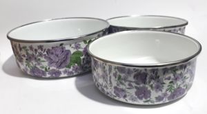 Temizlemesi Kolay Çiçek Desenli Emaye 3 Boy Slikon Kapaklı Lüks Saklama Kabı Set