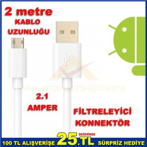 ANDROID CİHAZLAR İÇİN 2 METRE USB ŞARJ DATA KABLOSU