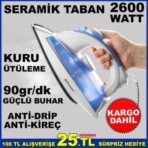 CONTİ BİANCA 2600WATT 2 YIL GARANTİLİ SERAMİK TABANLI BUHARLI ÜTÜ