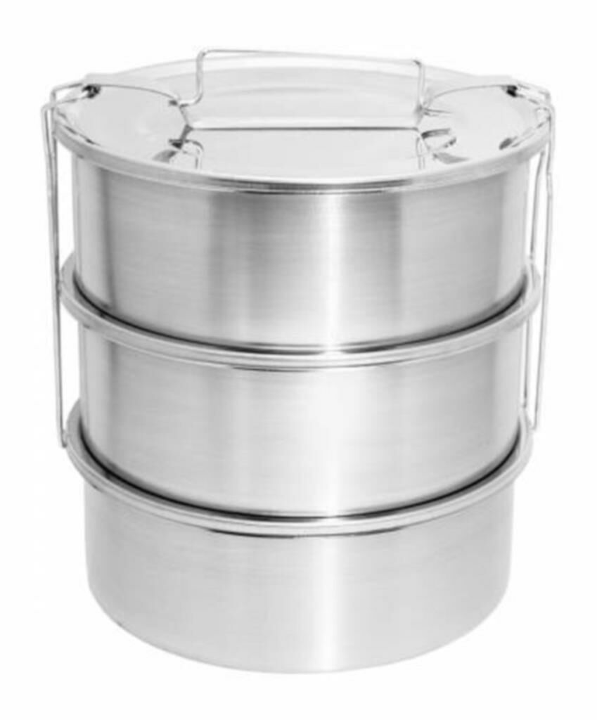 3 LT Paslanmaz Çelik 3lü Sefer Tası 3-5 Kişilik Yemek Taşıma Kabı 1000ml Isıtılabilir 3 Kap 17x22cm