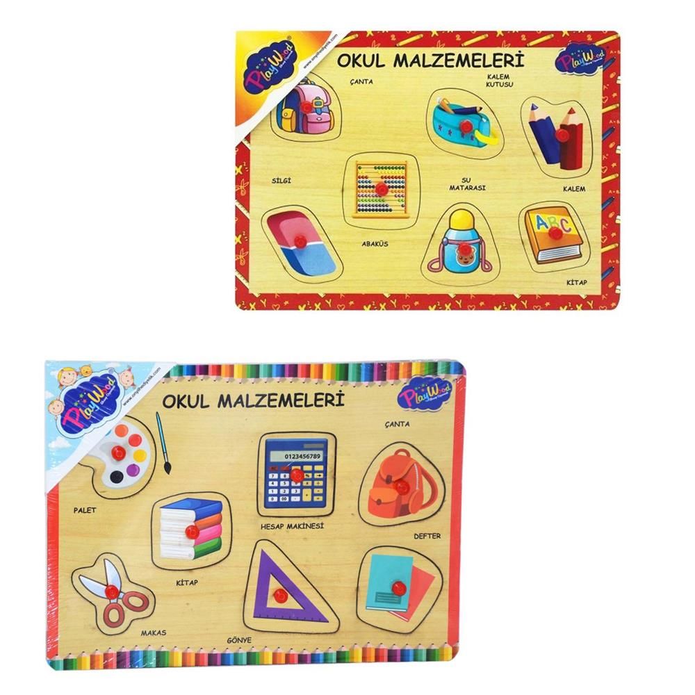Ahşap Tutmalı Okul Malzemeleri Puzzle 1 Adet Fiyatıdır