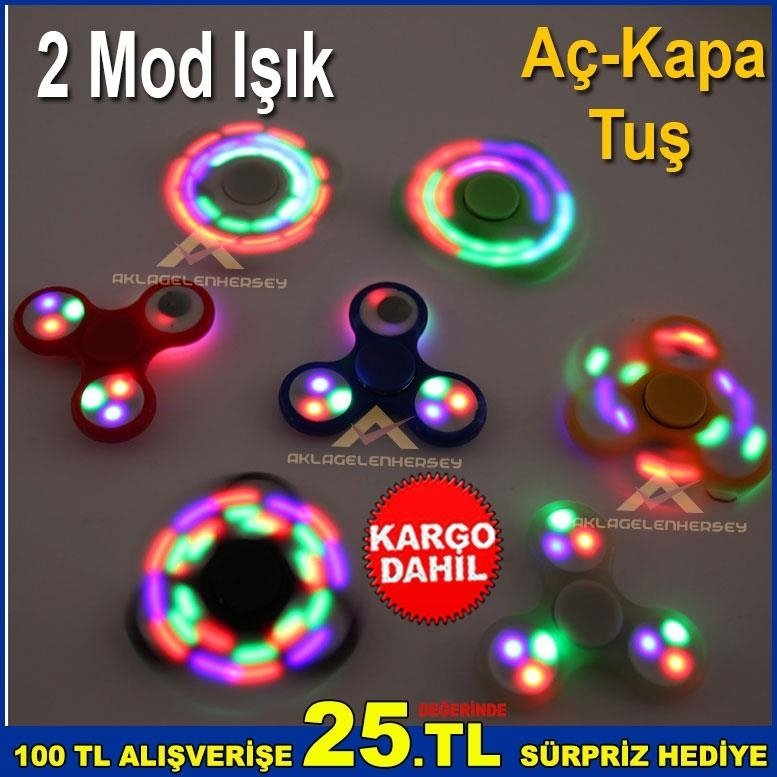 Aç-Kapa Tuşlu Işıklı Stres Çarkı Fidget Hand Spinner Süper Dönüş