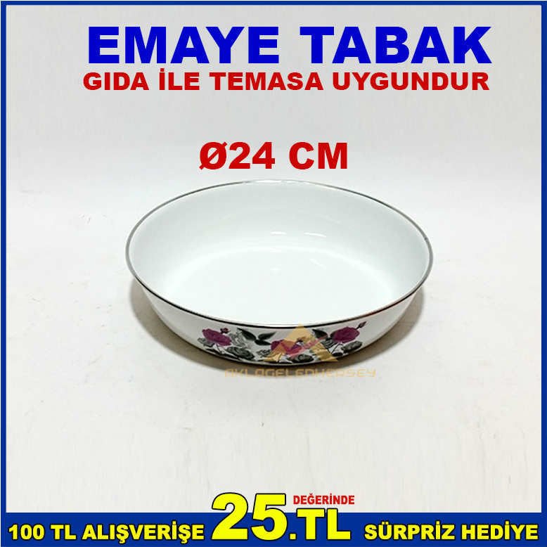 Çiçekli emaye muhallebi tabağı,24cm ÇAPINDA GIDA İLE TEMASA UYGUN ÇİÇEK MOTİFLİ NOSTALJİ EMAYE TABAK
