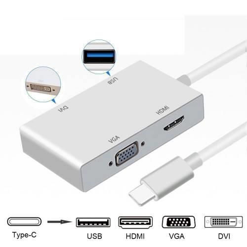 Type-C 4ın1 Macbook HDMI-VGA-DVI-USB Çevirici Dönüştürücü Adaptör