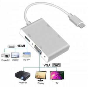 Type-C 4ın1 Macbook HDMI-VGA-DVI-USB Çevirici Dönüştürücü Adaptör