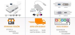 Type-C 4ın1 Macbook HDMI-VGA-DVI-USB Çevirici Dönüştürücü Adaptör