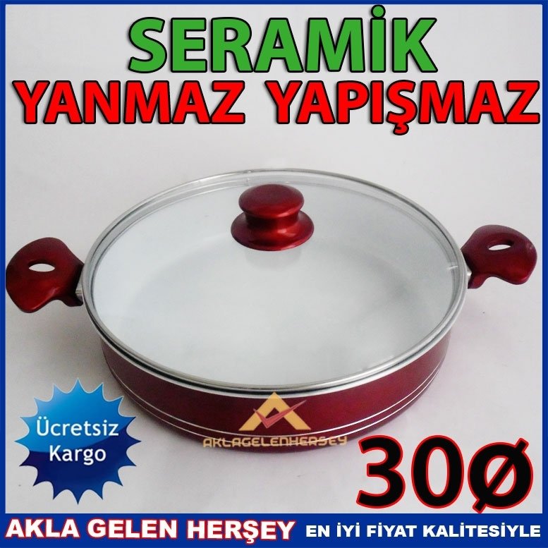 Ücretsiz Kargo 30cm YANMAZ SERAMİK BASIK KARNIYARIK TENCERESİ