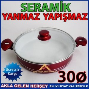 Ücretsiz Kargo 30cm YANMAZ SERAMİK BASIK KARNIYARIK TENCERESİ