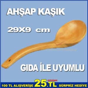 AHŞAPTAN YAPILMIŞ 29x9 CM GIDA İLE TEMASA UYUMLU KAŞIK
