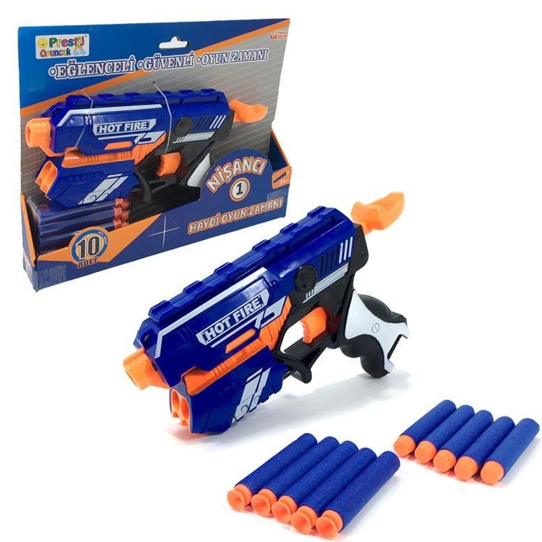 Nişancı Sünger Mermili 20m Menzilli Nerf Silahı Oyuncak Tabanca 20cm Yumuşak Mermili Nörf Silah