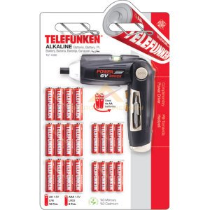 Telefunken 20adet Alkalin Pil 12adet AA + 8adet AAA Kalem Pil ve Pilli Kablosuz Tornavida Hediye