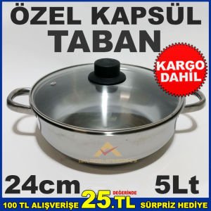 24cm ÇELİK KARNIYARIK TENCERESİ İNDÜKSİYON ÇELİK KAPSÜL TABAN 5 LİTRE BASIK TENCERE