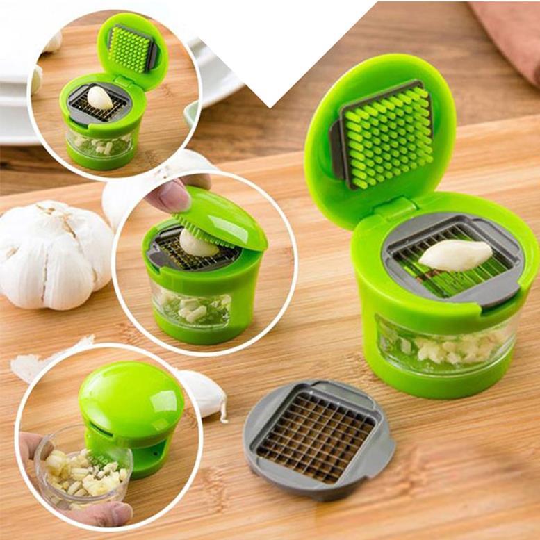 Paslanmaz Çelik Bıçaklı Hazneli Sarımsak Ezici ve Doğrama Aparatı Garlic Chopper Sarımsak Rendesi