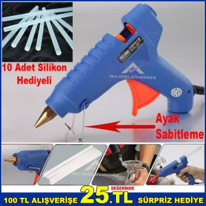 40 Watt Sıcak Silikon Tabancası 10 Adet Slikon Mum Çubuk Kalın 10 Adet 30 Cm Şeffaf Çubuk Hediye