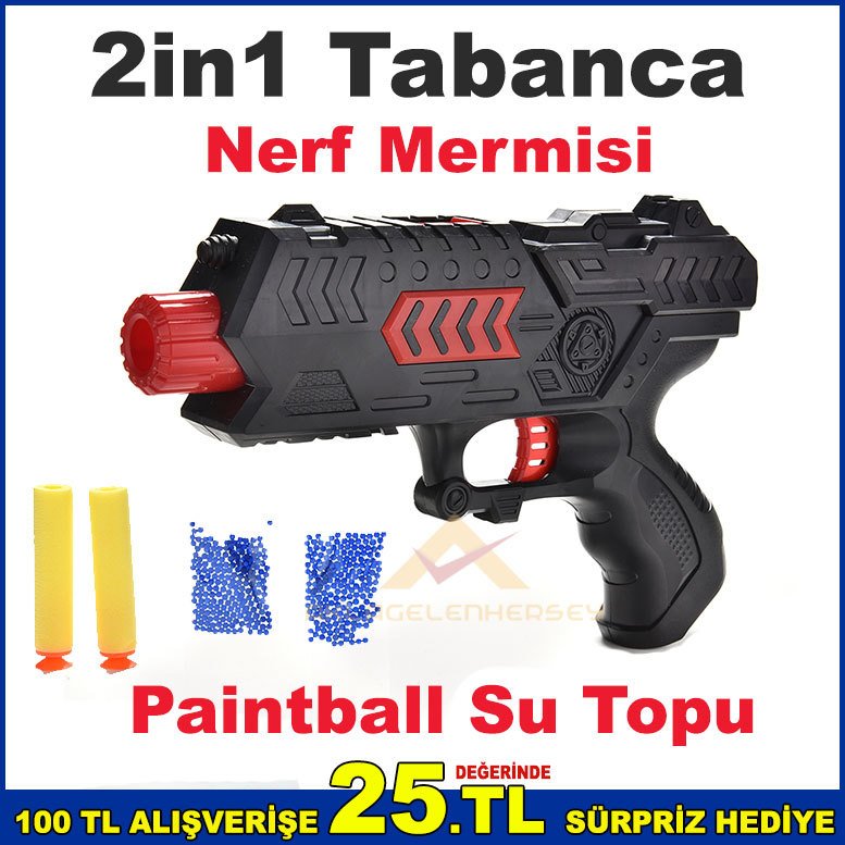 20cm 2in1 Nerf Style Hem Yumuşak Mermi Hem Su Topu Atan Silah Oyuncak Nerf Paintball Tabancası