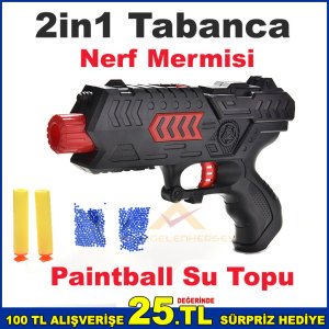 20cm 2in1 Nerf Style Hem Yumuşak Mermi Hem Su Topu Atan Silah Oyuncak Nerf Paintball Tabancası