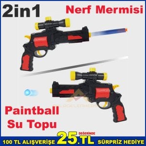27cm 2in1 Nerf Style Hem Yumuşak Mermi Hem Su Topu Atan Büyük Silah Oyuncak Nerf Paintball Tabancası