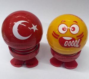 Türk Bayrağı ile Taraftar Özel Sarı Kırmızı Emoji 2 adet ZıpZıp Sallanan Çılgın Kafa Yaylı Aksesuar