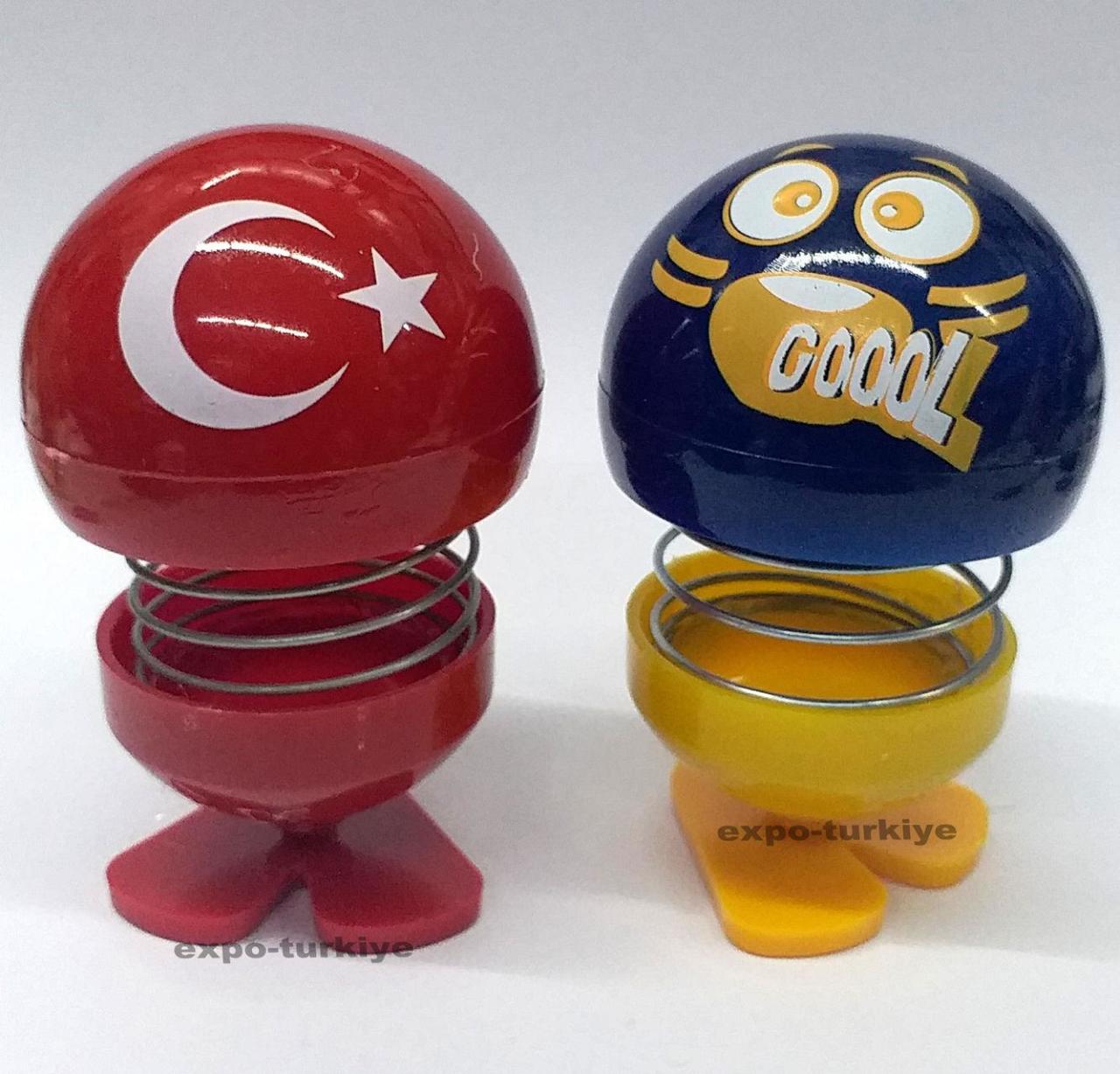 Türk Bayrağı ile Taraftar Özel Sarı Lacivert Emoji 2 adet ZıpZıp Sallanan Çılgın Kafa Yaylı Aksesuar
