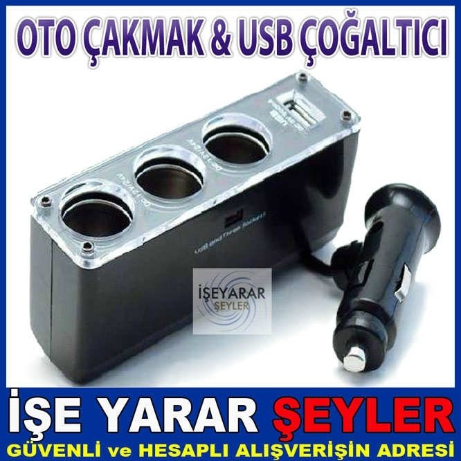 OTO ÇAKMAK ÇOĞALTICISI 3 ÇAKMAK + 1 USB ÇIKIŞI