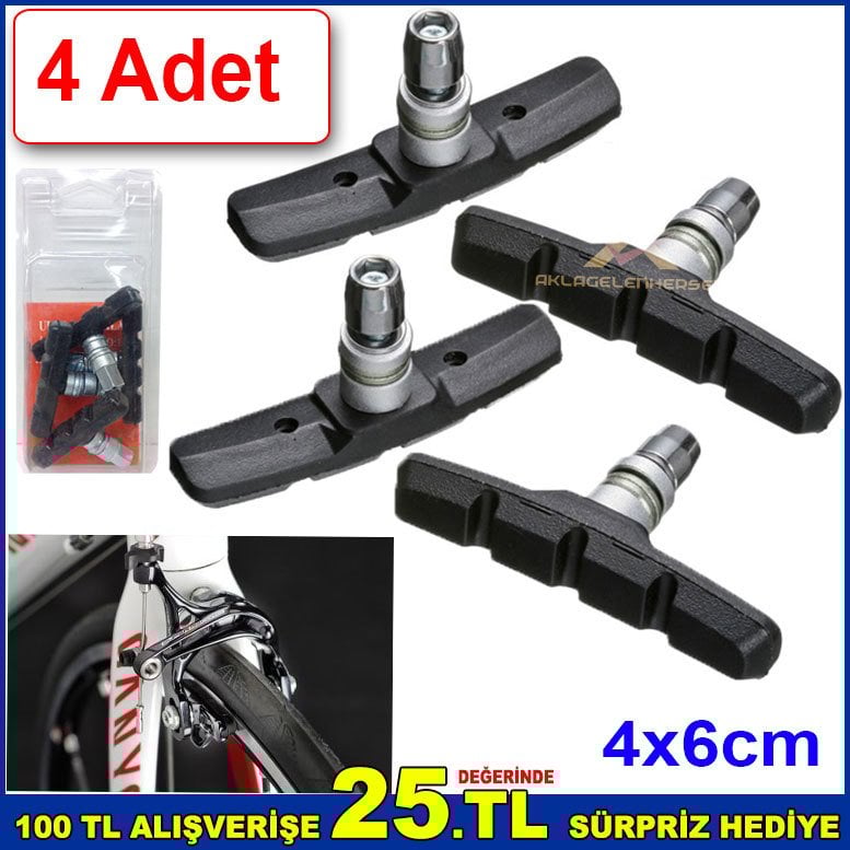 4 Adet Bisiklet Fren Pabucu 4x6cm Ebatında 4'lü Fren Pabucu Kaliteli Siyah Bisiklet Fren Pabuç