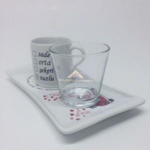 Damat Fincan Seti 3 Parçadan Oluşan Fincan,Bardak ve Altlık Porselen Gelin Damat Kahve Fincancı -2