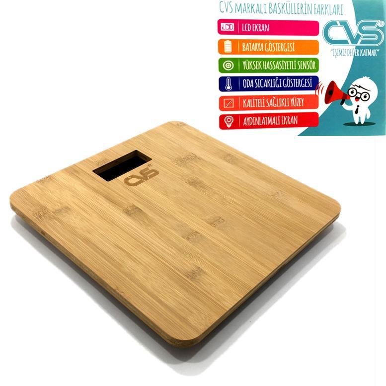 Bambu Yüzeyli Işıklı Led Ekranlı Dijital Banyo Tartısı CVS Baskül