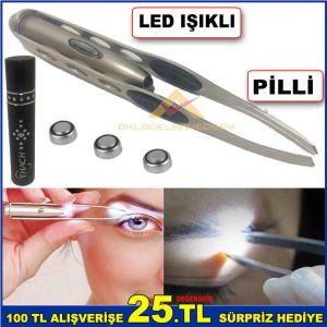 PASLANMAZ ÇELİKTEN YAPILMA KİRPİK-KAŞ DÜZELTME PİLLİ HİJYENİK KULLANIMLI LED IŞIKLI CIMBIZ