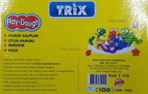 Trix Play Dough T-510 masalı,merdaneli,kalıplı oyun hamuru seti,3 renk hamur,2 kalıp,masa ve merdane