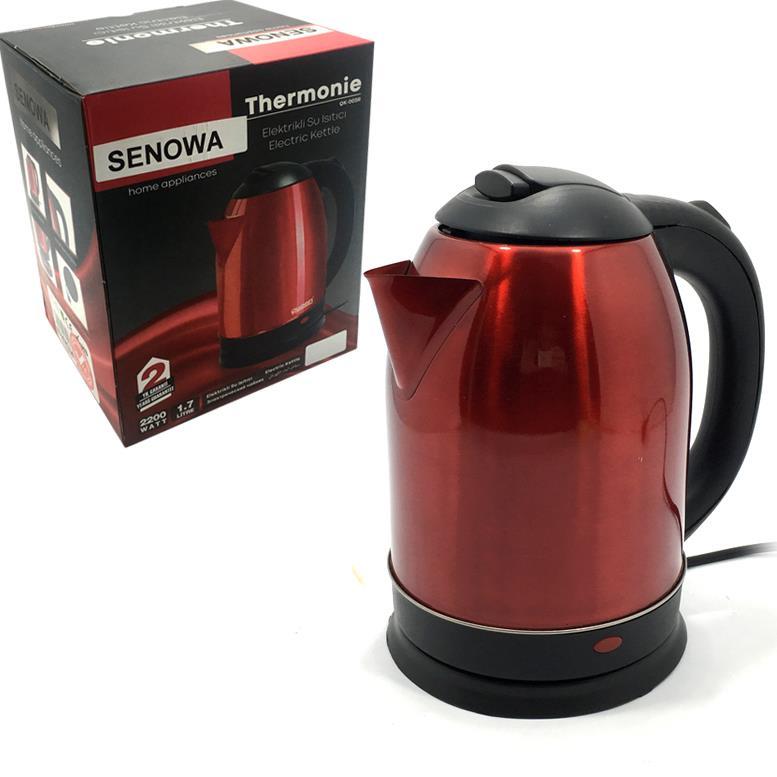 Kırmızı Gizli Rezistanslı Çelik Kettle 360° Döner Kablosuz Ketıl Full Çelik Su Isıtıcı 2200W Senowa