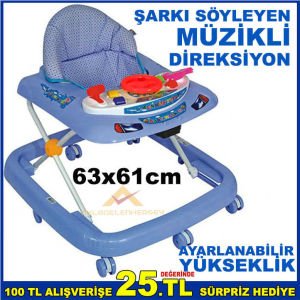 AYARLANABİLİR AYAKLI DİREKSİYONLU ŞARKI SÖYLEYEN ve MÜZİKLİ YÜRÜMEYİ ÖĞRETEN YÜRÜTEÇ MAVİ