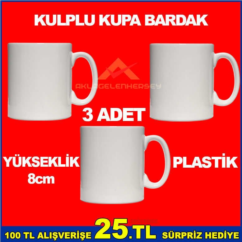 3'LÜ SET BEYAZ PLASTİK KULPLU KUPA BARDAK